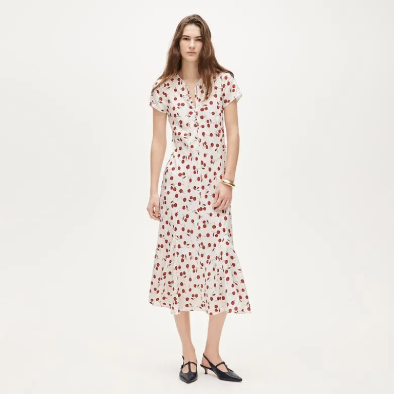 Short-sleeve slip dress in cherry print