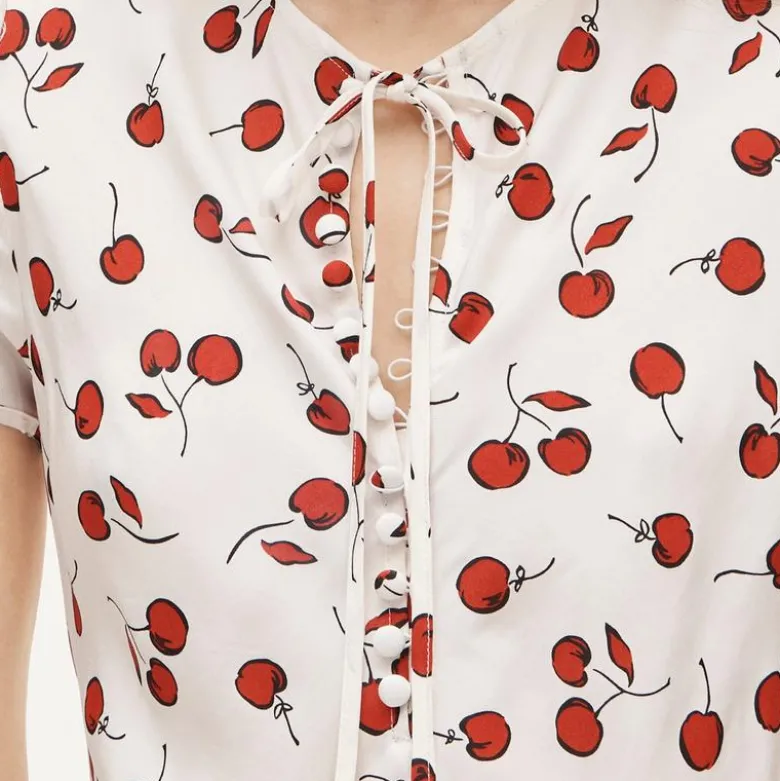 Short-sleeve slip dress in cherry print
