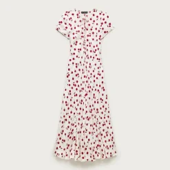 Short-sleeve slip dress in cherry print