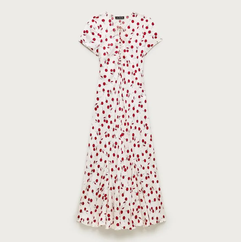 Short-sleeve slip dress in cherry print