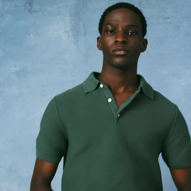 Short-sleeve sweater-polo in Pima cotton