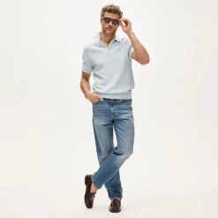 Short-sleeve sweater-polo in Pima cotton