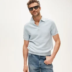 Short-sleeve sweater-polo in Pima cotton