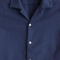 Short-sleeve textured cotton camp-collar shirt