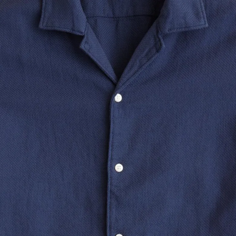 Short-sleeve textured cotton camp-collar shirt