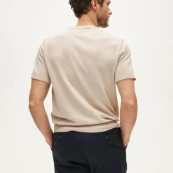 Short-sleeve tipped crewneck sweater in Pima cotton