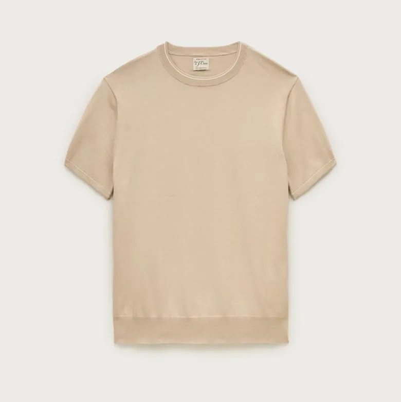 Short-sleeve tipped crewneck sweater in Pima cotton