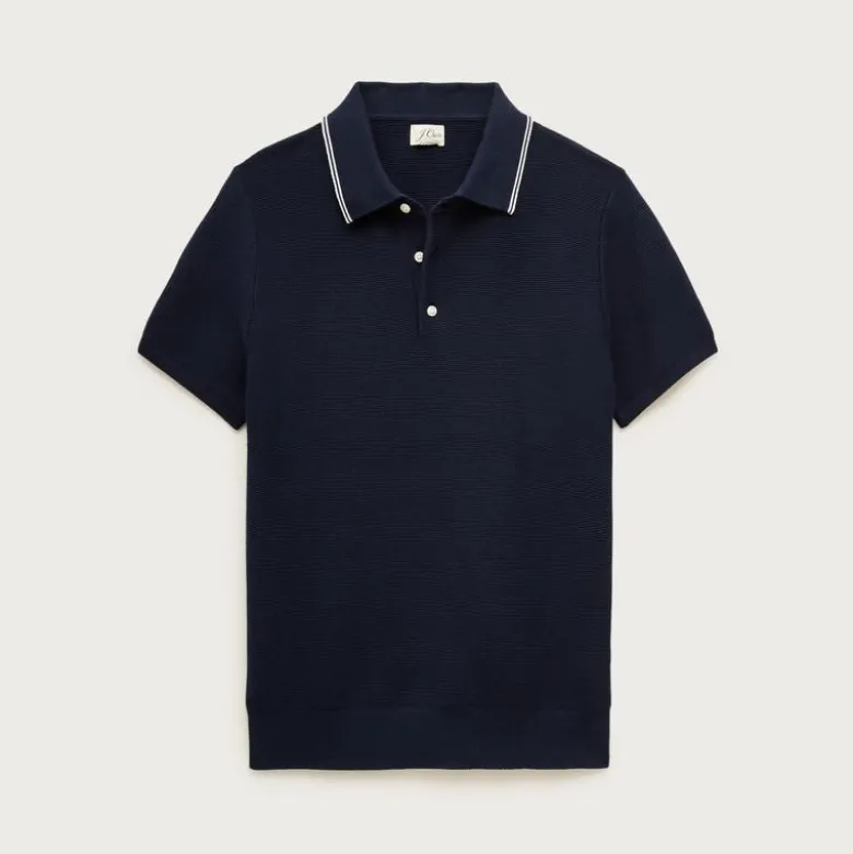 Short-sleeve tipped sweater-polo in Pima cotton