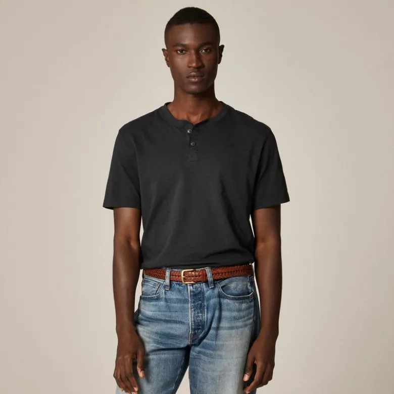 Short-sleeve vintage-wash cotton henley