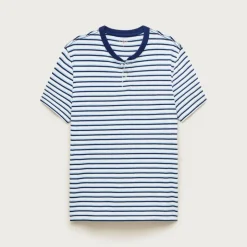 Short-sleeve vintage-wash cotton henley in stripe