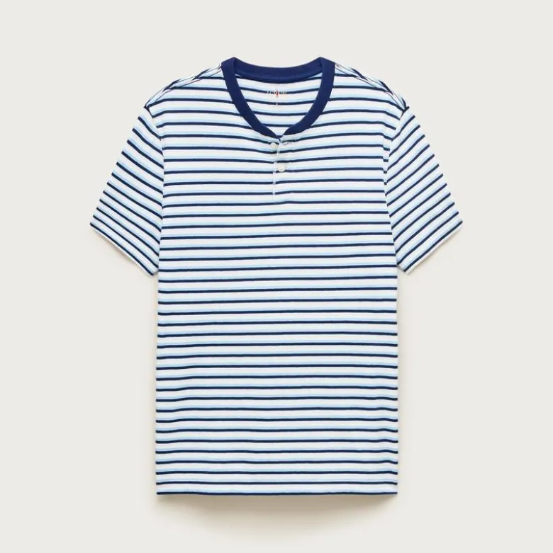 Short-sleeve vintage-wash cotton henley in stripe