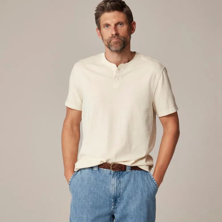Short-sleeve vintage-wash cotton henley
