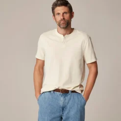 Short-sleeve vintage-wash cotton henley