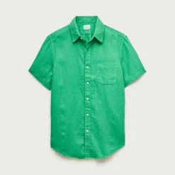 Short-sleeve washed linen shirt