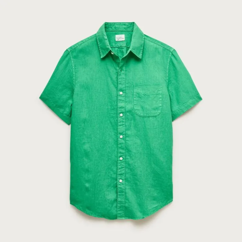 Short-sleeve washed linen shirt