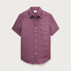Short-sleeve washed linen shirt