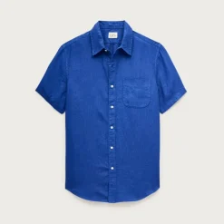 Short-sleeve washed linen shirt