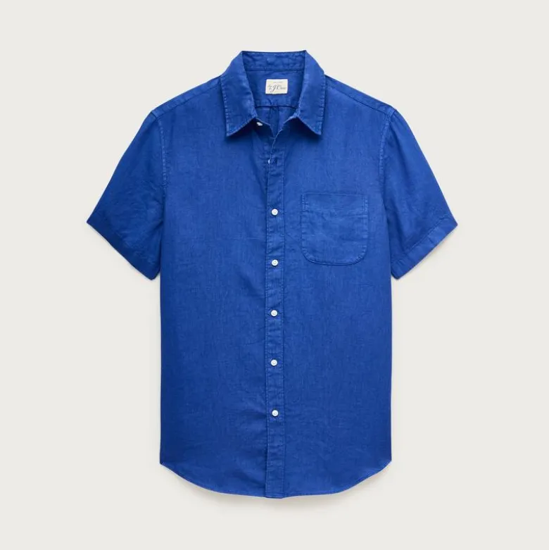 Short-sleeve washed linen shirt