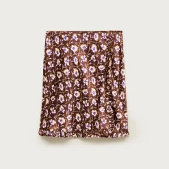 Side-ruffle slip skirt in viscose charmeuse floral