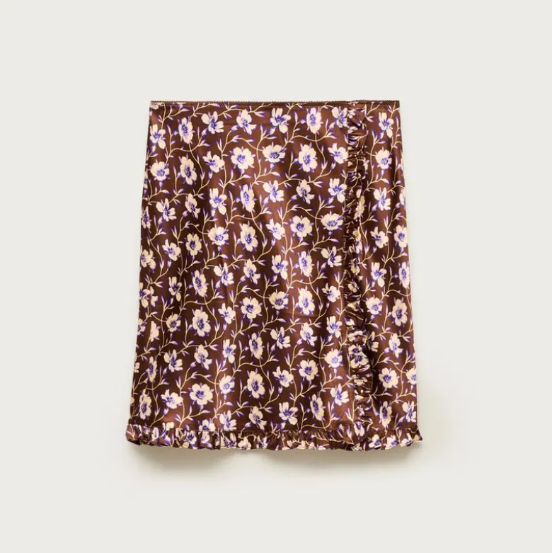 Side-ruffle slip skirt in viscose charmeuse floral