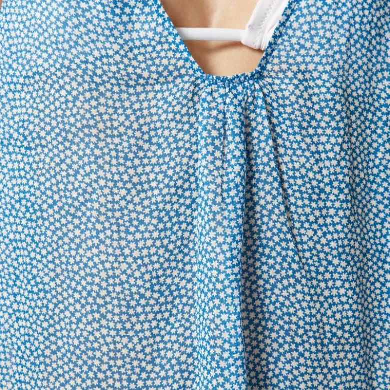 Side-tie midi dress in mini floral-print ramie
