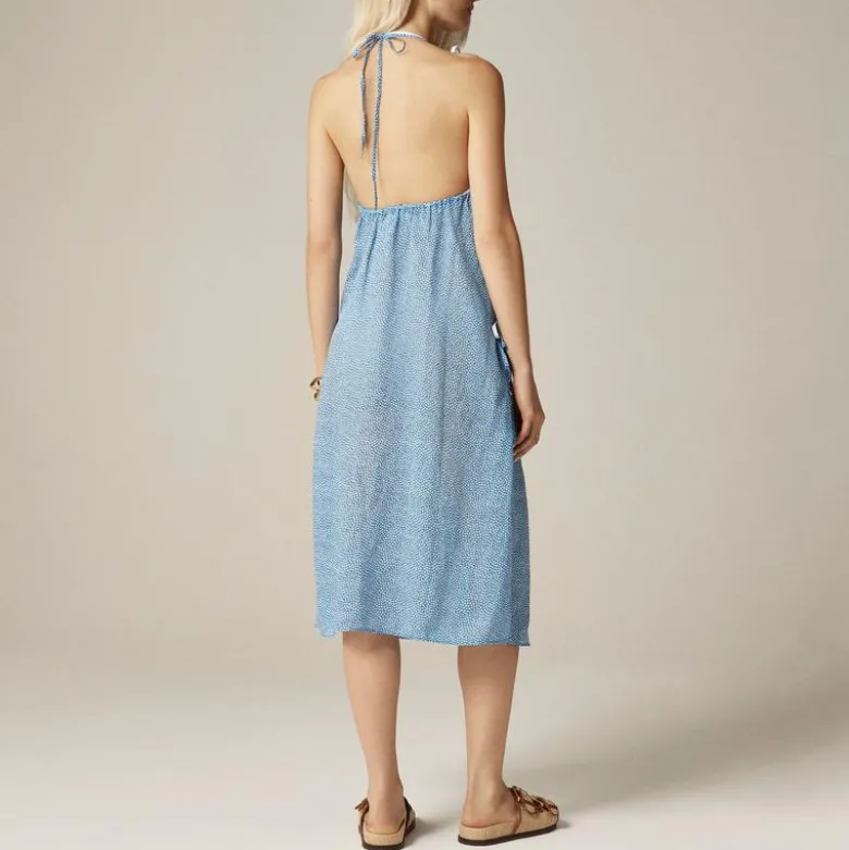 Side-tie midi dress in mini floral-print ramie