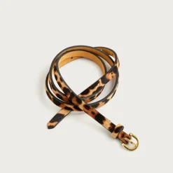 Skinny calf hair belt in leopard