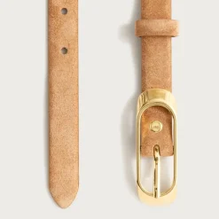 Skinny oval-buckle suede belt