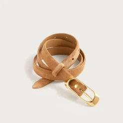 Skinny oval-buckle suede belt