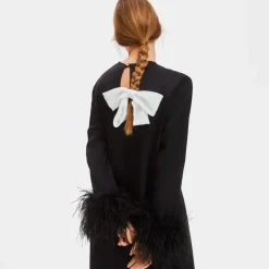 SLEEPER Suzi maxi dress with detachable feather boa