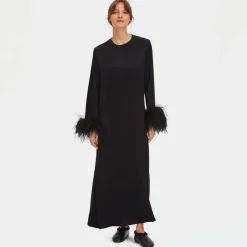 SLEEPER Suzi maxi dress with detachable feather boa