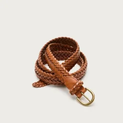 Slim braided leather belt