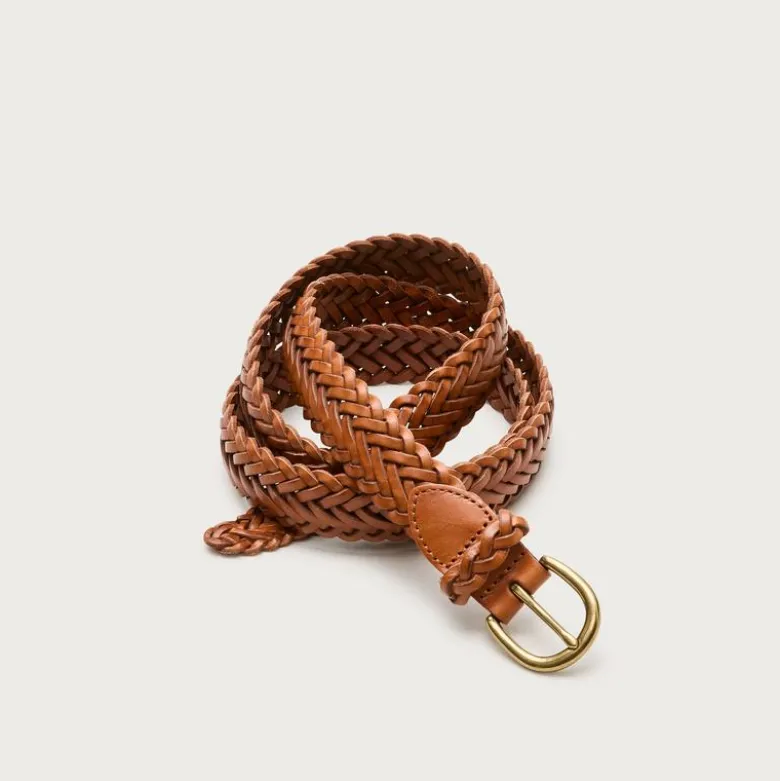 Slim braided leather belt