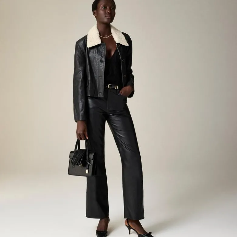 Slim wide-leg pant in faux leather
