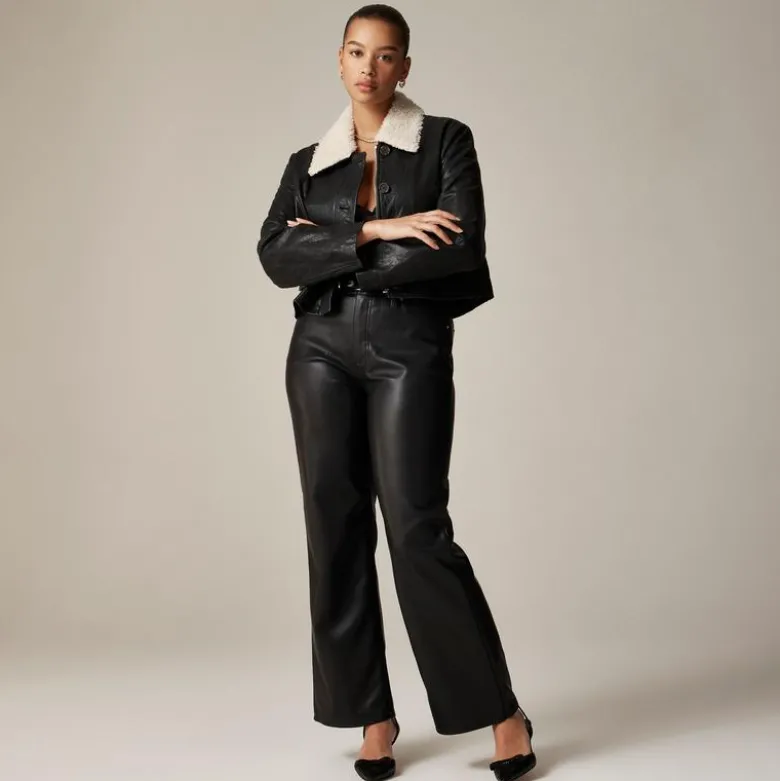 Slim wide-leg pant in faux leather