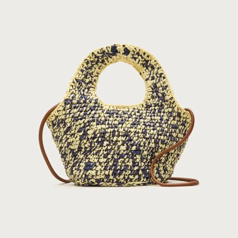 Small handwoven tote in marled straw