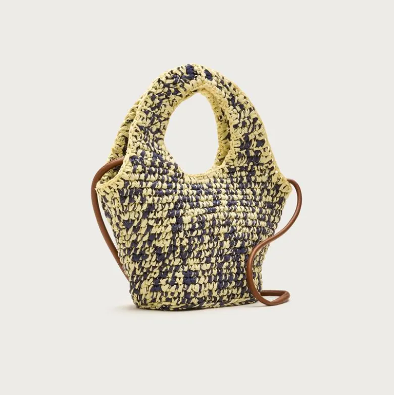 Small handwoven tote in marled straw