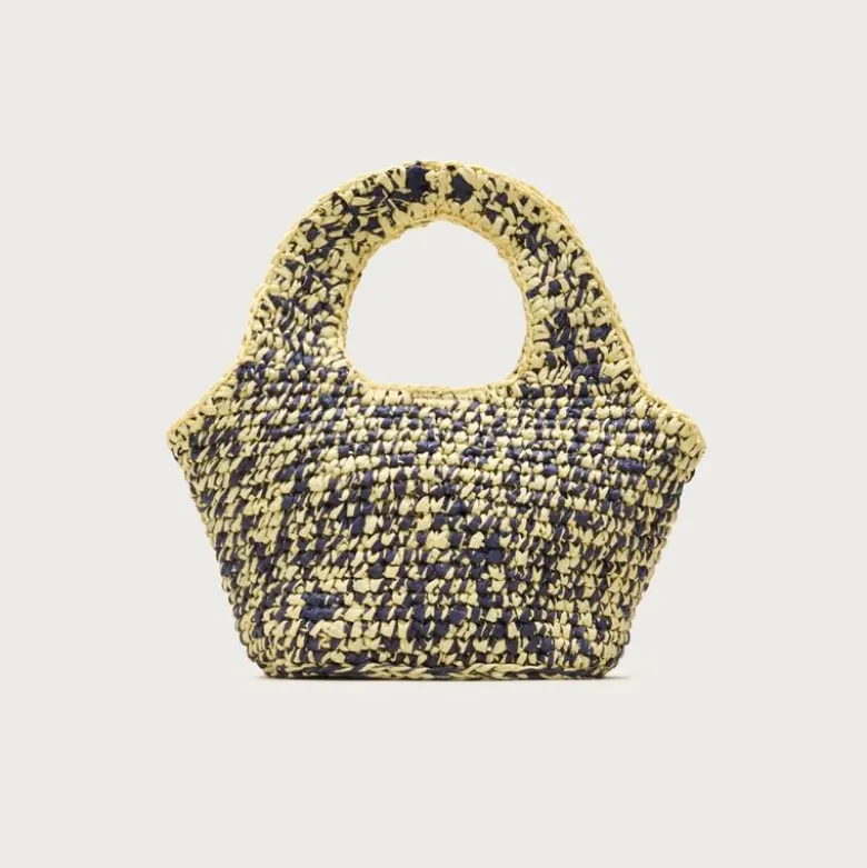 Small handwoven tote in marled straw
