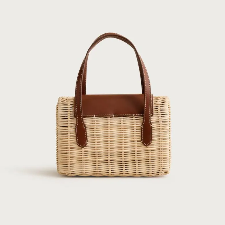 Small rattan top-handle bag