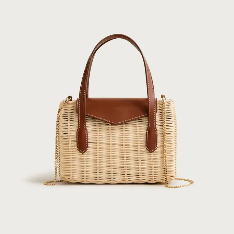 Small rattan top-handle bag