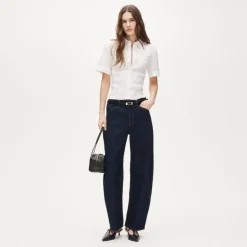 Smocked button-up short-sleeve shirt