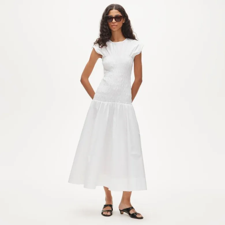 Smocked dress in cotton poplin