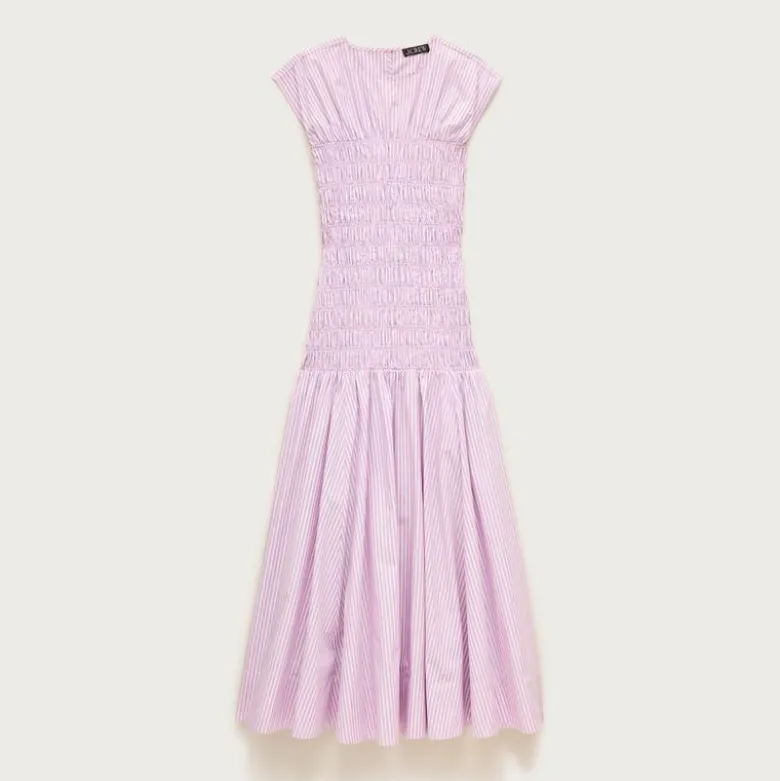 Smocked dress in striped cotton poplin