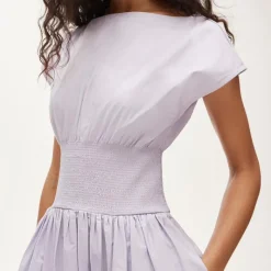 Smocked eyelet-hem dress in cotton poplin