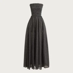 Smocked maxi dress in cotton voile dot print