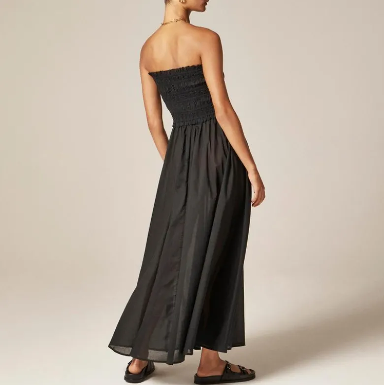 Smocked maxi dress in cotton voile