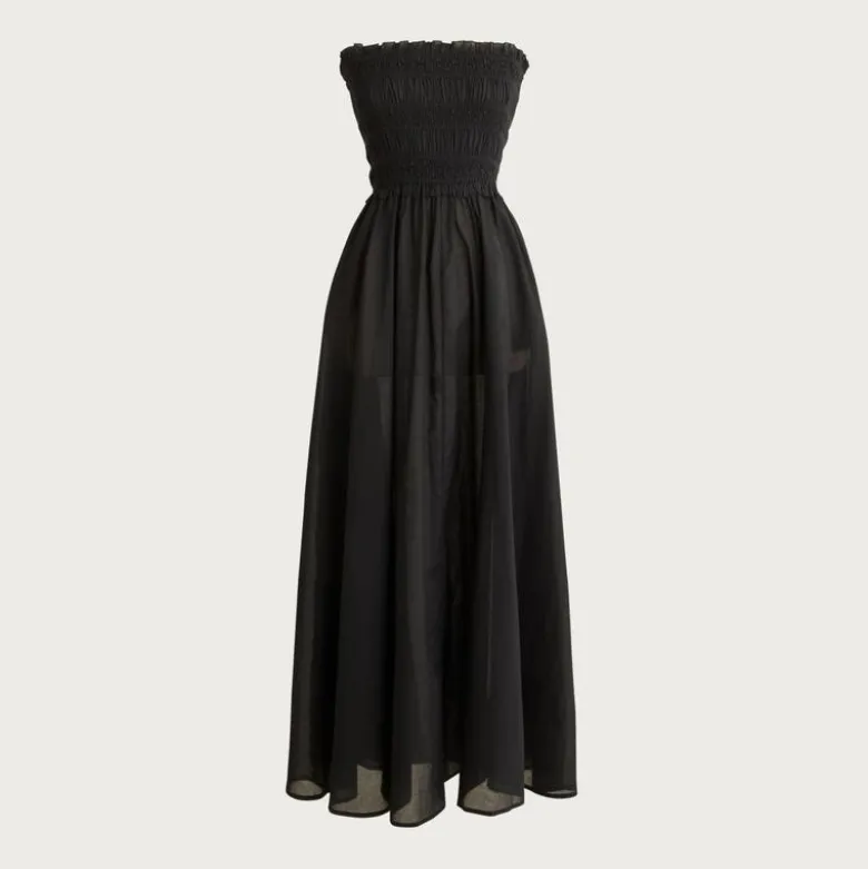 Smocked maxi dress in cotton voile