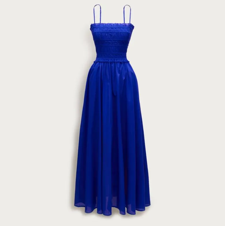 Smocked maxi dress in cotton voile