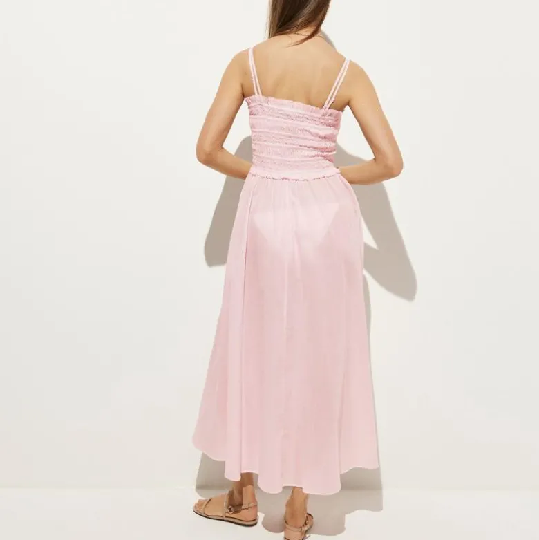 Smocked maxi dress in cotton voile