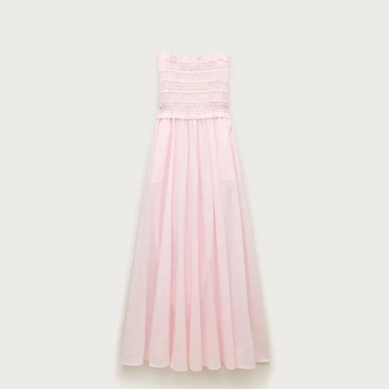 Smocked maxi dress in cotton voile